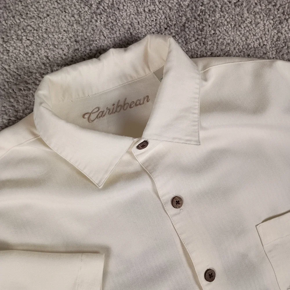 Caribbean XL Embroidered Parrot Mens Button Down Shirt - Picture 2 of 13